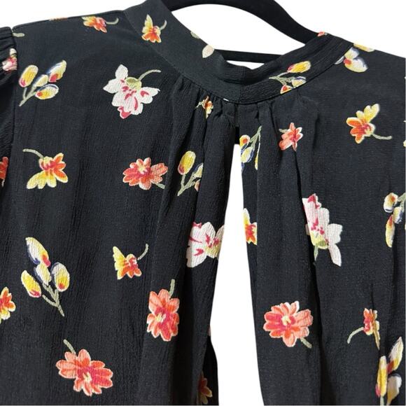 byTiMo Black Floral Maxi Short Sleeve Dress XS Feminine Vintage Style - Picture 4 of 7